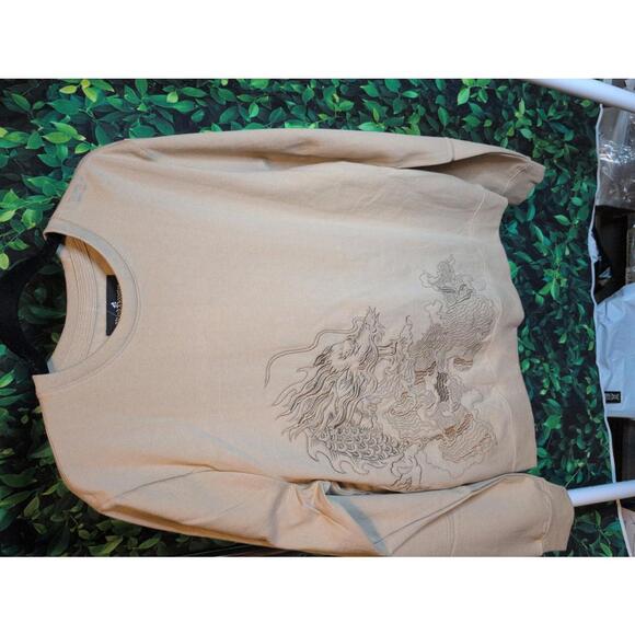 Men's Beige Sweatshirt with Dragon Embroidery size Large - Picture 1 of 6